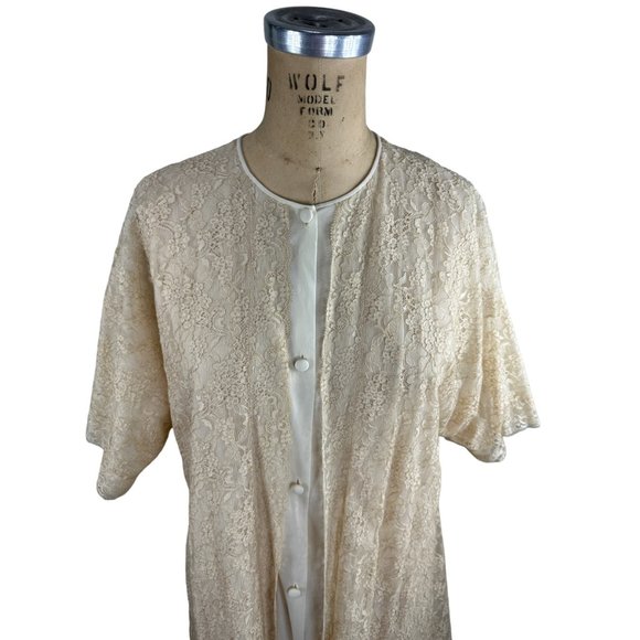 1950s ivory lace and nylon robe by Vanity Fair Size M/L. VFG - Picture 3 of 9
